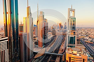 Dubai skyline at sunrise