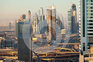 Dubai skyline at sunrise