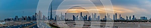 Dubai Skyline under Cloudy Sky, Dubai Downtown Residential and Business Skyscrapers, a view from Dubai Water Canal, Dubai, United