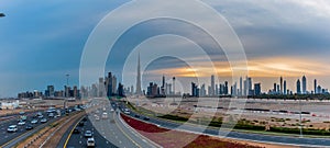 Dubai Skyline under Cloudy Sky, Dubai Downtown Residential and Business Skyscrapers, a view from Dubai Water Canal, Dubai, United