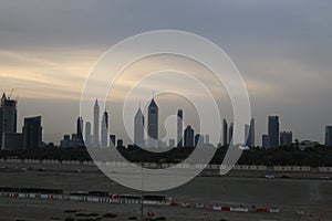 Dubai Skyline under Cloudy Sky, Dubai Downtown Residential and Business Skyscrapers, a view from Dubai Water Canal, Dubai, United