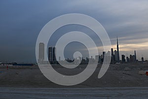 Dubai Skyline under Cloudy Sky, Dubai Downtown Residential and Business Skyscrapers, a view from Dubai Water Canal, Dubai, United