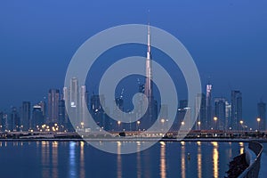 Dubai Skyline view Burj Khalifa from AL Jadaf Beach