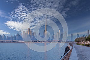 Dubai Skyline view Burj Khalifa from AL Jadaf Beach