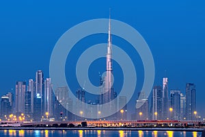 Dubai Skyline view Burj Khalifa from AL Jadaf Beach