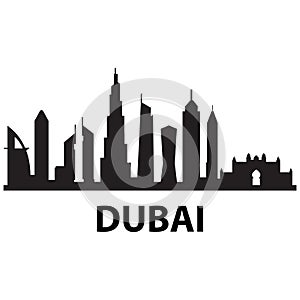 Dubai skyline on white background. Dubai city. United Arab Emirates skyscraper buildings silhouette. UAE Urban cityscape sign.