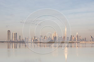 Dubai skyrise at sunrise from Dubai creek