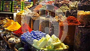 Dubai spice Souk market at night, UAE.