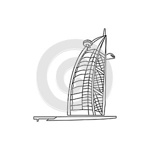 Dubai style Burj Al Arab luxury hotel. Vector illustration isolated on white background.