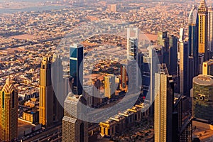 Dubai sunset cityscape from above