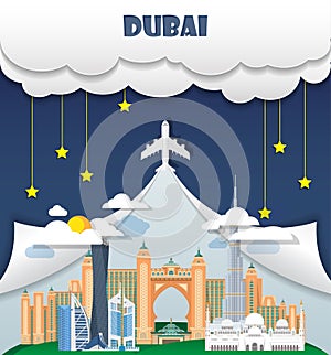 Dubai travel background Landmark Global Travel And Journey Infographic Vector Design Template. illustration