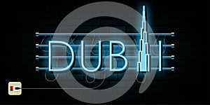 Dubai Travel And Journey neon light background. Vector Design Template.used for your advertisement, book, banner, template, travel