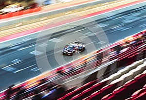 Dubai, UAE - 01.14.2023 - Racing cars on Dubai Autodrome circuit during Hankook 24 hours challenge race. Sports