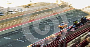 Dubai, UAE - 01.14.2023 - Racing cars on Dubai Autodrome circuit during Hankook 24 hours challenge race. Sports
