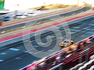 Dubai, UAE - 01.14.2023 - Racing cars on Dubai Autodrome circuit during Hankook 24 hours challenge race. Sports