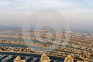 Dubai, UAE - 09.24.2021 Partial view of man made island, Palm Jumeirah Urban