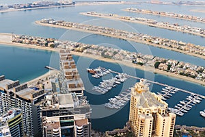 Dubai, UAE - 09.24.2021 Partial view of man made island, Palm Jumeirah Urban