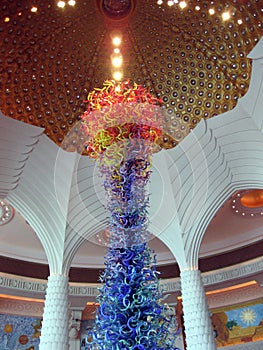 Dubai UAE Beautiful glass sculpture in the lobby of the Atlantis the Palm 5 star hotel