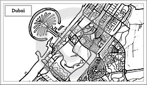 Dubai UAE City Map in Black and White Color.