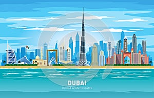 Dubai UAE city skyline color vector silhouette