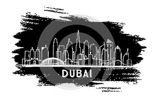 Dubai UAE City Skyline Silhouette. Hand Drawn Sketch. Dubai Cityscape with Landmarks