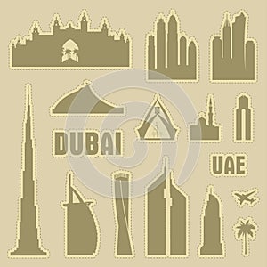 Dubai UAE city vector icon symbol silhouette set