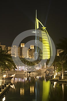 Dubai UAE colourfully lit world famous Burj Al Arab hotel Dubai icon