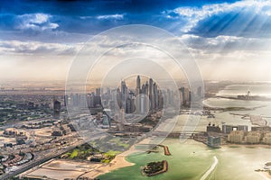 DUBAI, UAE - DECEMBER 10, 2016: Aerial view of Burj Al Arab and