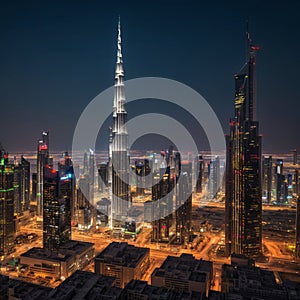 DUBAI,UAE,DECEMBER OF 25 OF : Panorama of down town Dubai modern city at night. made with Generative AI