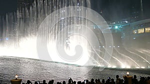 DUBAI, UAE - DECEMBER 7, 2016: The Dancing Fountain of Dubai near Burj Khalifa and Dubai Mall in downtown of Dubai