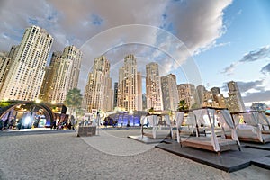 DUBAI, UAE - DECEMBER 9, 2016: Dubai Marina skyline at sunset as