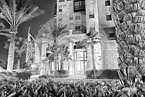 DUBAI, UAE - DECEMBER 9, 2016: Night view of Madinat Jumeirah bu