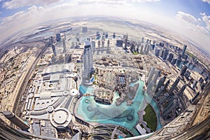 DUBAI, UAE - FEBRUARY 24 - View of downtown Dubai from Burj Khalifa, United Arab Emirates.