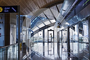 Interior of RTA metro station in Dubai. photo