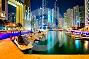 DUBAI, UAE - MARCH 22, 2014: Night dubai marina skyline, Dubai, United Arab Emirates