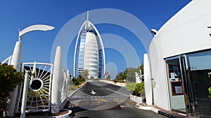 DUBAI,UAE - May 25, 2018: Architecture modern skyscraper Burj Al Arab. Stock. Burj al arab hotel in Dubai during the day