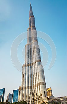 DUBAI, UAE - May 18, 2018: Panoramic view Burj Khalifa. Tallest building in the world. Dubai, 2018