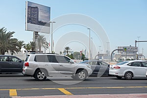 Cloudy day in Dubai City, UAE. Transit and Comercial Biuldings