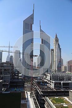 DUBAI, UAE - NOVEMBER 23, 2017: Ongoing construction in Trade Center, Dubai, United Arab Emirates. Dubai is the most populous city