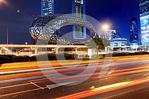The construction of Museum of the Future in night illumination