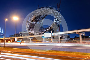The construction of Museum of the Future in night illumination