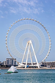 Skyline of Bluewaters Island with Ain Dubai Dubai Eye tallest ferris wheel in the world.