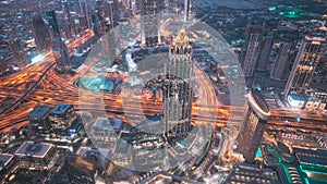 Dubai, UAE, United Arab Emirates. 4K View Form Viewpoint on Burj Khalifa time lapse. Day to Night timelapse. Change