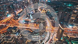 Dubai, Uae, United Arab Emirates. Lights Line Illumination. 4k Timelapse View Form Viewpoint On Burj Khalifa. Evening To