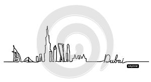 Dubai, uae vector skyline. One continuous line drawing buildings, towers of Dubai silhouette