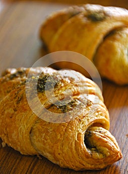 DUBAI-UNITED ARAB EMIRATES ON 21 JULY 2017. Puff pastry pie with curry chicken. fried curry puff snack pastry stuffed bread