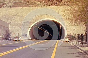 DUBAI-UNITED ARAB EMIRATES ON 21 JUNE 2017. A mountain tunnel on Kalba - Sharjah highway, UAE. Shallow depth of field.