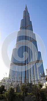 DUBAI, UNITED ARAB EMIRATES - Aug 15, 2020: View at the Burj Khalifa on a sunny day, the tallest building in the world