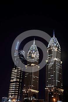 Dubai business central towers at night