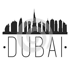 Dubai United Arab Emirates. City Skyline. Silhouette City. Design Vector. Famous Monuments.